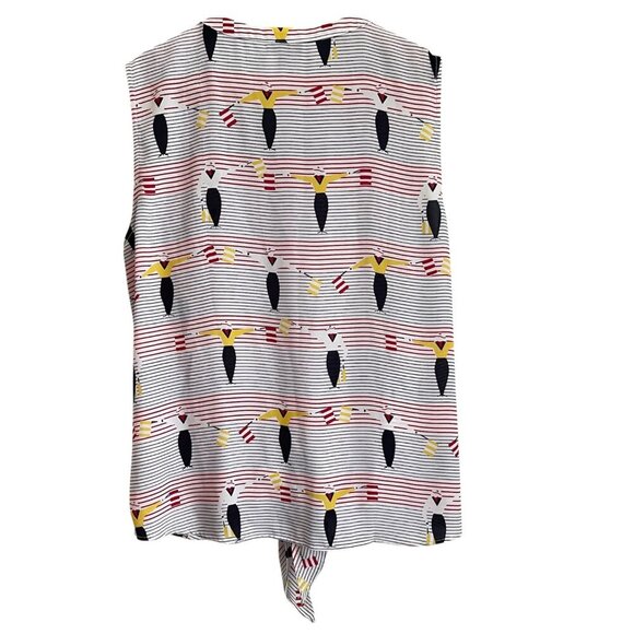 Talbots Women Sleeveless Tie Front Blouse Size M Nautical Print Coastal Boho - Picture 2 of 5